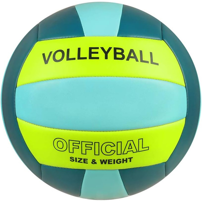 Волейбольний м'яч PECOGO, Розмір 5 (Діаметр 21 см), М'яка штучна шкіра, Легкий (260 г), Для приміщень і вулиці, Жовтий/Зелений/Сірий