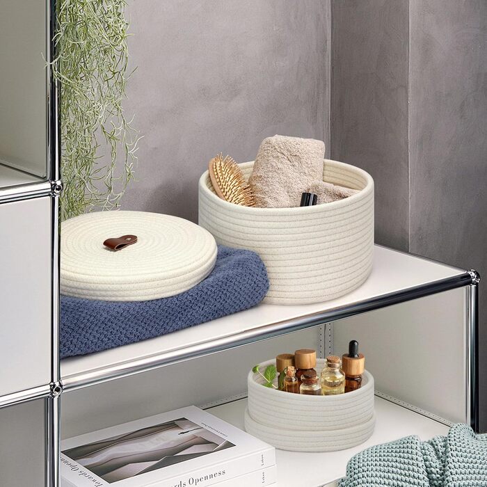 Набір із 2 кошиків для зберігання з кришками, маленький, органайзер для пеленального столика, місце для зберігання косметики, аксесуари для ванної кімнати, білий