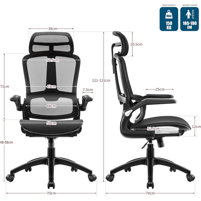 Ергономічне офісне крісло з адаптивною поперековою опорою, крісло керівника з карбонової сітки, комп&39ютерне крісло з високою спинкою та сидінням-водопад, вантажопідйомність 150 кг. Нейлон.