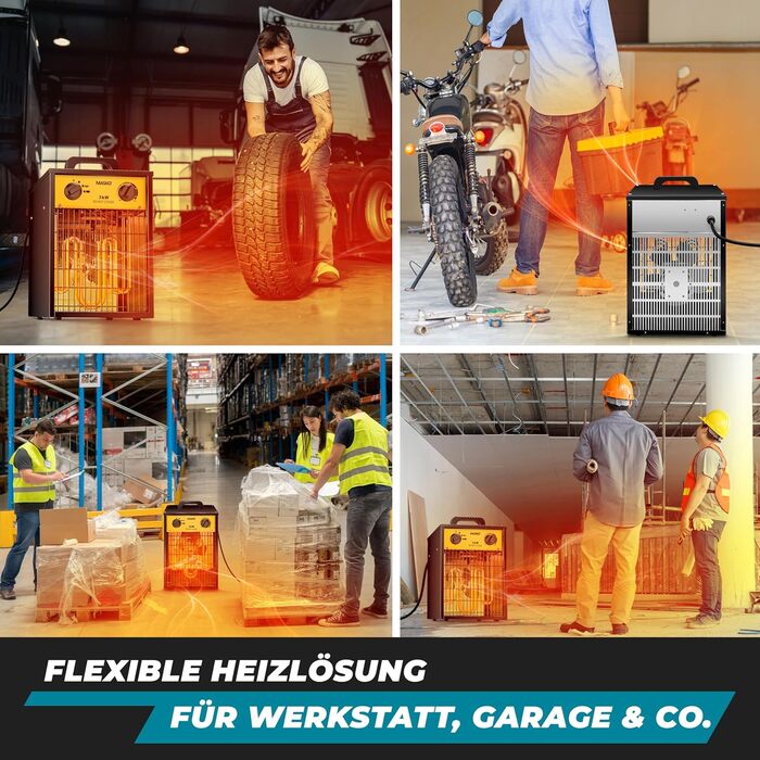 Електричний обігрівач MASKO, вентилятор-обігрівач, будівельний обігрівач, керамічний радіаційний обігрівач, електричний нагрівальний пристрій з термостатом, електричний обігрівач з 3 режимами нагріву, вентилятор-обігрівач для використання всередині та зов