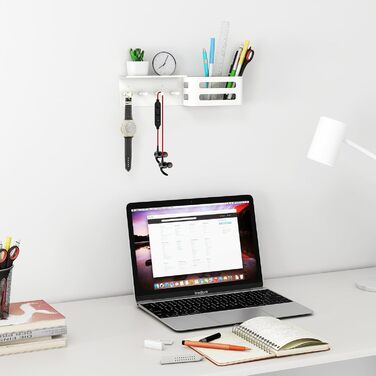 Ключниця з полицею, металева ключниця настінна з 5 гачками для ключів біла настінний органайзер для пошти ключниця для зберігання