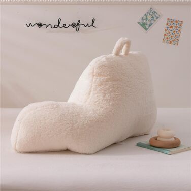 Подушка для читання NTBED Sherpa для ліжка, спинка з підлокітниками, подушка для дитячого та дорослого ліжка, підтримка спини для сидіння в ліжку, подушка для крісла (біла, велика) кольору слонової кістки, велика