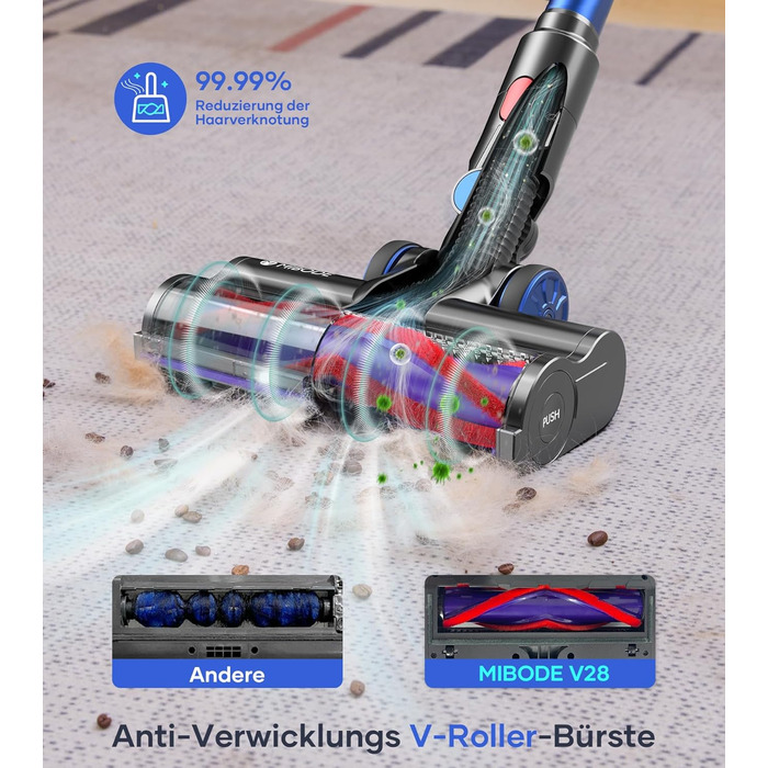 Акумуляторний пилосос MIBODE, 45000 Па/550 Вт/65 хв, акумуляторний пилосос з розумним дисплеєм, автоматичним режимом та щіткою про