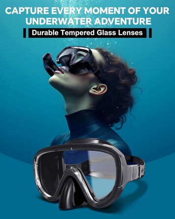 Набір для підводного плавання G2RISE для дорослих, маска для дайвінгу для дорослих, зручна маска для підводного плавання з трубкою, лінзами із загартованого скла та покращеною регульованою пряжкою для підводного плавання, дайвінгу, плавання, чорний темно-
