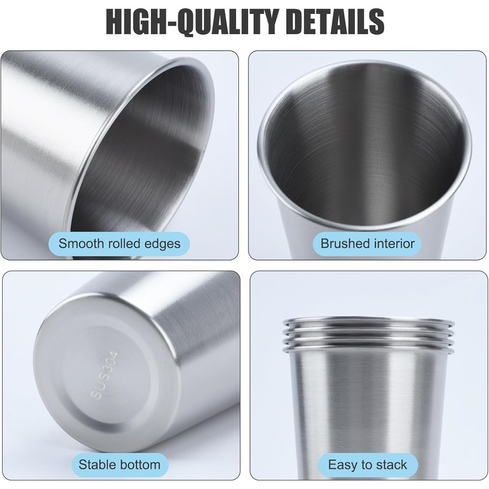 Набір кухлів з нержавіючої сталі, металеві склянки для пиття, 10 предметів багаторазових стаканчиків для води, портативний набір посуду для кемпінгу, подорожей, дому та ресторану (16 унцій/450 мл)