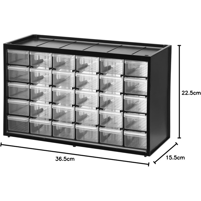 Ящик для зберігання дрібних деталей STANLEY (36,5x15,5x22,5 см, з 30 шухлядами, небиткий пластиковий каркас, прозорі шухляди, підх