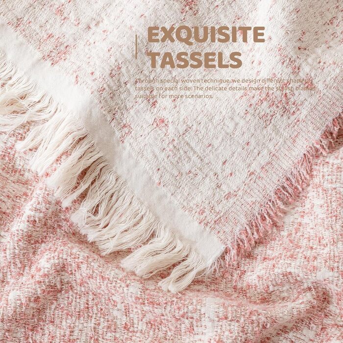 Бавовняна ковдра ACUSHLA, м&39яка ковдра, мікрофібра, м&39яке, затишне, пухнасте та дихаюче покривало, ковдра для дивана, ліжка, пікніка, подорожей, легка ковдра (рожево-білий)