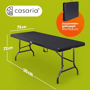 Садовий стіл Casaria 183x76 см, складний, водонепроникний, портативний, пластиковий, на 8 осіб, садовий, патіо, кемпінговий, балконний, розкладний, фуршетний, антрацит