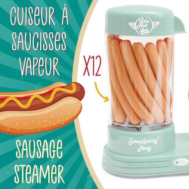 Машина для виготовлення хот-догів ScrapCooking 601 - місткість 12 сосисок і 2 булочки - вінтажний ретро-стиль для вечірок Барбекю Фестивалі Веселощі День народження-Зелений-0601, безпечний для харчових продуктів пластик, білий