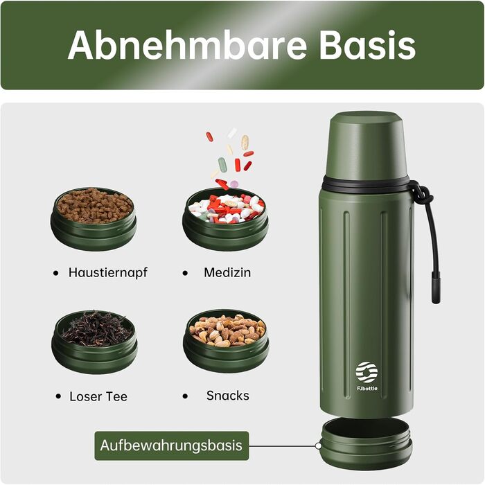 Термос з чашкою, 1 літр (зберігає холод 72 години та гарячий 24 години) Термопляшка для кави та чаю, зі знімним дном та фільтром, підходить для подорожей, офісу та школи (зелена)