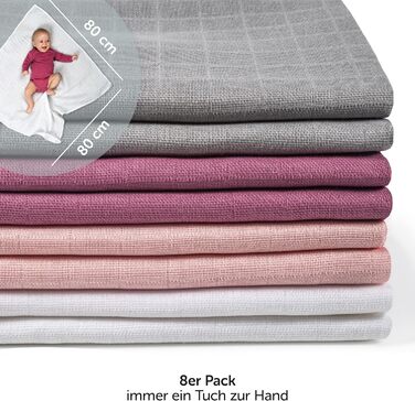 Набір дитячих муслінових пелюшок Makian 8 шт. 80x80 см - серветки для відрижки/марлеві серветки подвійного плетіння, м'які 100 бав