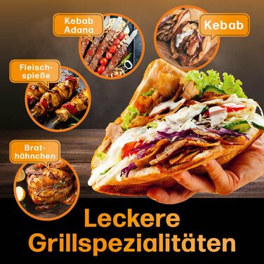 Гриль для шашлику GOURMETmaxx Вертикальний електрогриль для шашликів, гіроскопів, шашлику Електричний гриль з центральним шампуром і 6 додатковими шампурами, також можна використовувати як гриль для шашлику