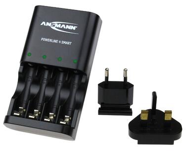 Зарядний пристрій Powerline 4 Smart AA та AAA для акумуляторів NiMH NiCD, з вилкою для Великобританії та багатокольоровим світлодіодним дисплеєм, швидке індивідуальне заряджання та моніторинг