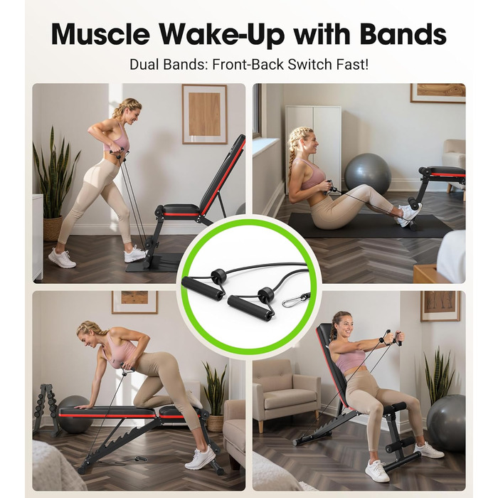 Багатофункціональна силова лава FLYBIRD, регульована спинка у 8 положеннях/регульована підставка для ніг у 3 положеннях, вантажопідйомність 300318 кг, складна тренувальна лава з нахилом 90 для домашнього спортзалу, чорно-червона