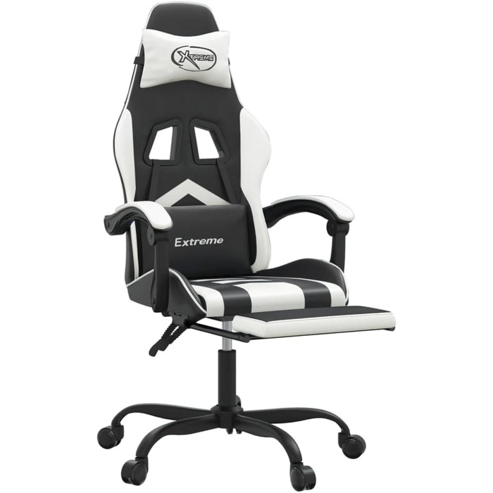 Ігрове крісло Gecheer Офісне крісло Ігрове крісло Геймерське крісло Обертове крісло з підставкою для ніг Обертове чорно-біле штучне шкіряне крісло