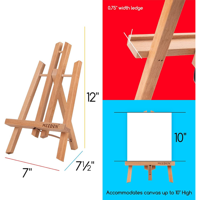 Предметів Настільний мольберт з дерева, 50 см Мольберти, Дитячий мольберт, Підставка для картин Масив бука, складний і компактний, вміщує полотна до 45 см (натуральні, 30 см), 12