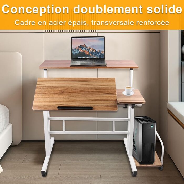 Комп&39ютерний стіл homewell, регульований, стіл для сидіння та стояння, з комп&39ютерною поверхнею, ПК, ігровий стіл, для навчання, гри, роботи, спальні, водонепроникний (80 22 x 60 x 67 115 см) дуб (з консольною поверхнею) L (80 22)*60*67-115 см