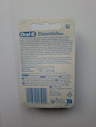 Зубна нитка Oral-B EssentialFloss, вощена, з мятним смаком, 50 м, стійка до розривів та розшарування, 6 упаковок нитки Essential (набір з 6 шт.)