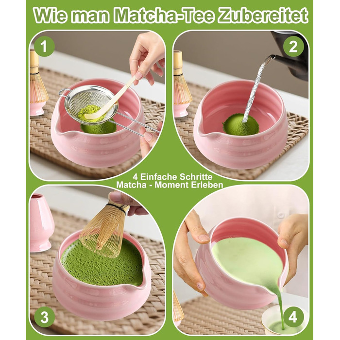 Набір для матча Рожева Гармонія (7 предметів) бамбуковий вінчик (часен) та підставка, чаша для матча з носиком, ситечко, ложка та підставка, японський набір для чаю матча для поціновувачів рожевий з носиком