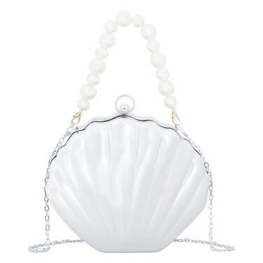 Клатч-розкладачка Морська Раковина з акрилу, з перлинною ручкою-ланцюжком. Вечірня сумочка для весілля, косплею, на плече або через плече, сріблястий.