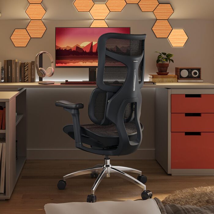 Ергономічне офісне крісло SIHOO з подвійною динамічною поперековою опорою, робоче крісло з 5-позиційною регульованою спинкою, офісне крісло з 4D-координованими підлокітниками (S100 Black) Чорний сучасний