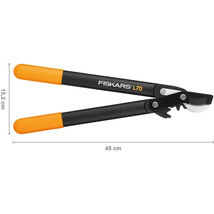 Обрізувачі Fiskars PowerGear II з двоступеневою шестернею для свіжої деревини, антипригарне покриття, загартована прецизійна сталь, довжина 46 см, чорний/помаранчевий, L70, 1002104 L70 (гілка Ø 3,8 см)