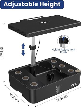 Гідропонна система вирощування iDOO, 12 стручків кімнатного травяного саду з автоматичним таймером, розумний сад зі світлодіодною лампою для рослин і вентилятором, регульований по висоті садовий набір трав, чорний