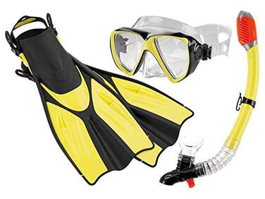 Професійний набір для дайвінгу та сноркелінгу Crivit, повний комплект, маска для дайвінгу, трубка з вбудованим сигнальним свистком та ластами, розмір M, жовтий