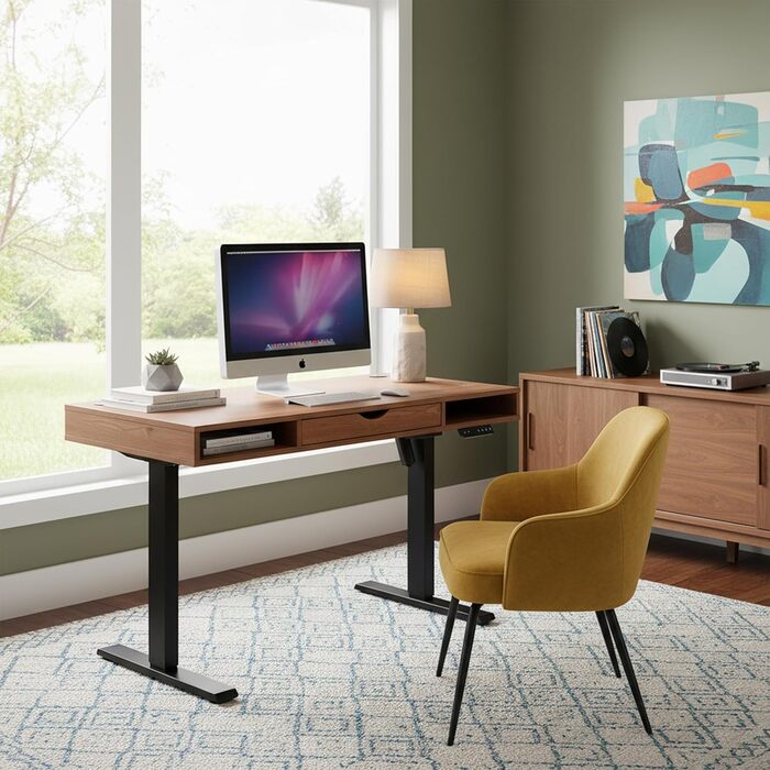 Робочий стіл у стилі Worktime 120x60 см Робочий стіл з електричним регулюванням висоти, функцією пам&39яті, зворотним відліком часу стоячи, USB-хабом, шухлядою та відділеннями для зберігання, дуб/чорний