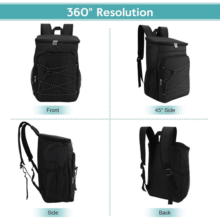 Рюкзак-холодильник, водонепроникний рюкзак-холодильник, велика ізольована сумка-холодильник для обіду для пікніків, кемпінгу, подорожей на природі, барбекю, походів, чорний