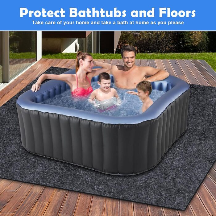 Килимок для гідромасажу 254 x 254 см, надзвичайно великий надувний килимок для гідромасажу для використання в приміщенні та на вулиці, водонепроникний, нековзка підкладка, абсорбуючий килимок для підлоги, захищає гідромасаж від зносу. Квадратний килимок д