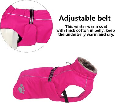Куртка для собак MOREZI, вітрозахисна та водонепроникна, зі світловідбиваючими смужками та регульованим шнурком, вовняна підкладка, тепла та зручна - рожева - XS (довжина по спинці 46,8 см)