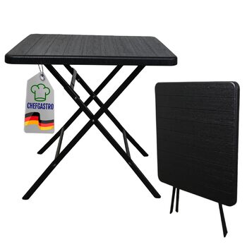 Складаний балконний стіл 78x78 см, водонепроникний садовий стіл для 4 осіб, пластиковий, під дерево, чорний, кемпінговий стіл, вуличний складний стіл, невеликі меблі для балкону, бістро, сад, тераса, балкон, під дерево, чорний