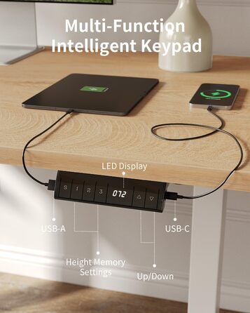 Стіл FEZIBO з регульованою висотою, цільна стільниця, 120 x 60 см, стіл з регульованою висотою та портами зарядки USB-A та USB-C, стіл для роботи сидячи та стоячи для домашнього офісу, стіл для роботи стоячи, дуб 120 x 60 см