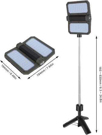 Ліхтар для кемпінгу, висока яскравість, складається з обох боків, сонячний світлодіодний ліхтар для намету зі 100 світловими чіпами, телескопічна ручка-штатив для походів на свіжому повітрі