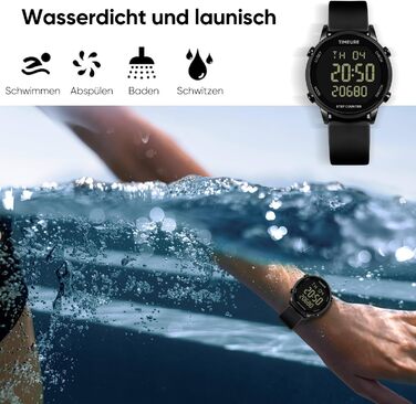 Жіночий крокомір, крокомір для ходьби, не потрібен додаток/телефон, водонепроникний фітнес-трекер калорій, відстеження відстані, будильник, великий цифровий дисплей, годинник, TU-2509 повністю чорний