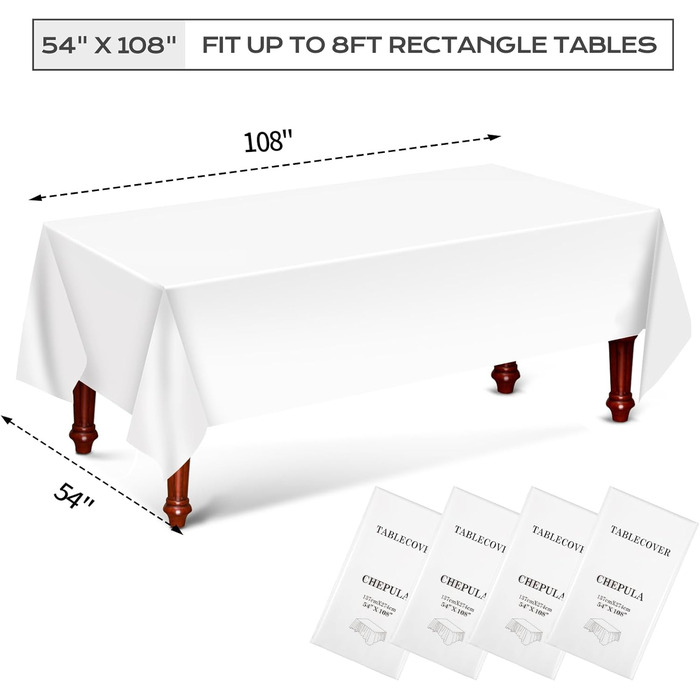 Одноразова скатертина CHEPULA Біла, 4 шт. и Водонепроникні скатертини на день народження, прямокутна скатертина підходить для весі