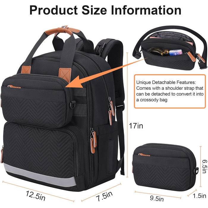 Пеленальний мішок, пеленальний рюкзак Великий рюкзак зі знімною сумкою для тіла та ремінцями для коляски, сумка для пелюшок для ма