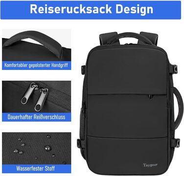 Ручна поклажа Taygeer Ryanair 40x30x20, легкий рюкзак для ручної поклажі Airplane 24L, рюкзак 40x30x20 з відділенням для ноутбука 15,6 дюймів та портом заряджання USB, невеликий дорожній рюкзак для вихідних, коротких поїздок, чорний Ryanair 40x30x20 см