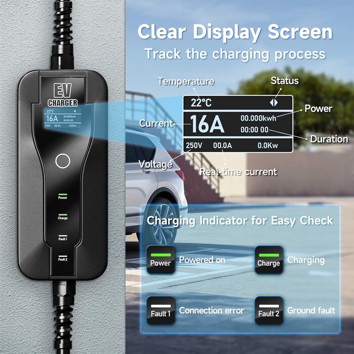 Зарядний кабель AFYEEV 3,6 кВт тип 1, зарядний кабель 6M тип 1, зарядний кабель електромобіля тип 1 з вилкою Schuko Регульований с