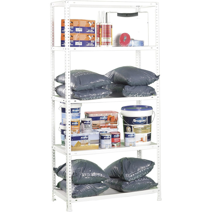 Стелаж SimonRack для важких умов експлуатації, металевий стелаж 200x100x50, підвальний стелаж, вантажопідйомність 100 кг, 5 полиць, білий - Comfort
