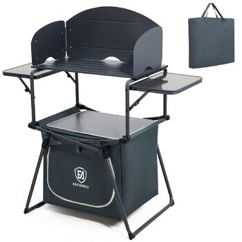 Складана кемпінгова кухня Ever Advanced з вітровим скло, складна кемпінгова шафа з 3 стільницями, сумка для зберігання, складна кухня з сумкою для перенесення, підходить для кемпінгу, саду, каравану, сім&39ї