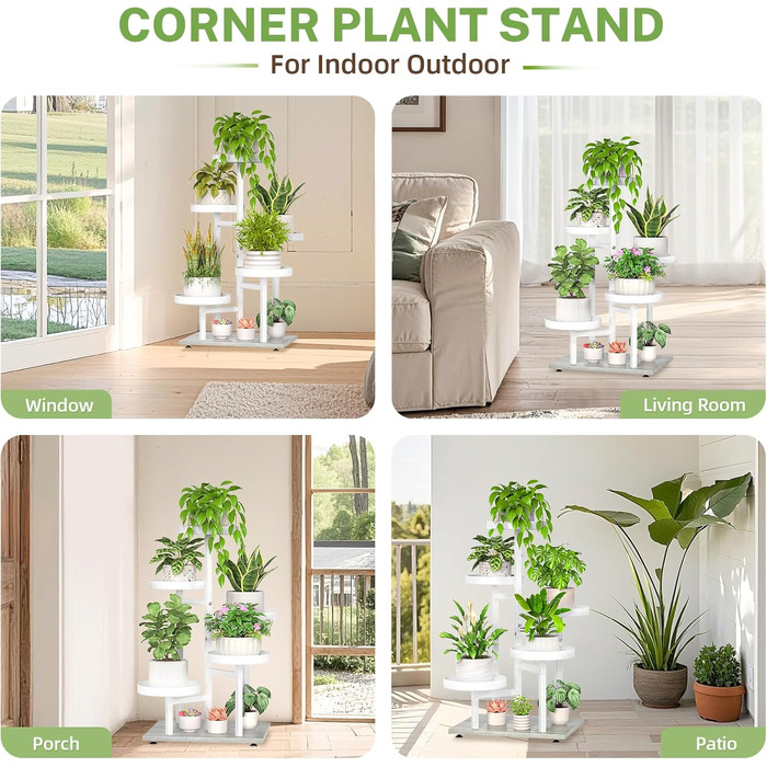 Металева підставка для рослин з 5 ярусами, полиця для рослин для приміщень/вулиці, дерев&39яна підставка для квітів для саду, балкону, вітальні (біла)