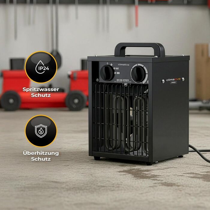 Електричний вентилятор-обігрівач 3 кВт з термостатом, IP24 EH-3 PRO, обігрівач для майстерні, 495 м/год, радіатор, обігрівач для гаража, обігрівач для будівництва, енергозберігаючий вентилятор-обігрівач