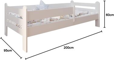 Дитяче ліжко Kids Collective 90x200 з матрацом, поручнем та рейковою основою білого кольору, підходить для дівчаток та хлопчиків, підліткове ліжко 90 x 200 см білий матрац