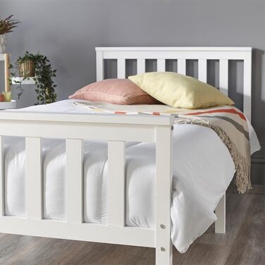 Ліжко Aspire Beds Atlantic Solid Timeless White Wooden Bed - елегантний дизайн Shaker, високоякісні матеріали, легке складання, універсальне, міцне, 200Д x 90Ш x 82В, біле