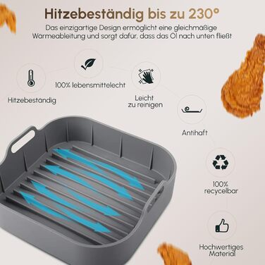 Аксесуари для фритюрниці Beavel 4 шт. - Аерофритюрниця з силіконовою формою масляний спрей рукавички для духовки кухонні щипці - Силіконова форма для фритюрниці сумісна з Ninja, Cecotec і COSORI.