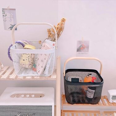 Дротяний кошик з ручкою, кошик для перенесення в стилі лофт, кошики для садового врожаю, квадратний кошик для зберігання, для ванної кімнати, кухні, пікніка, 2 предмети, 18 x 24,5 x 24,5 см (чорний)