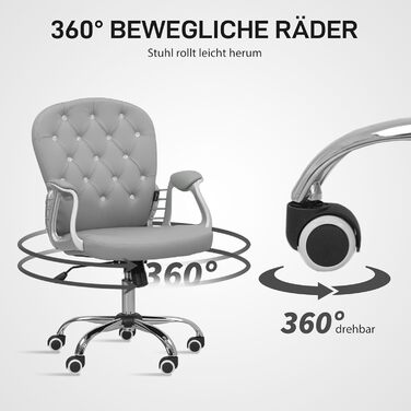 Крісло для домашнього офісу Vinsetto, Робоче крісло зі штучною шкірою, Регульоване по висоті, Обертове крісло, Туалетне крісло, Офісне крісло, Вантажопідйомність до 120 кг, Для кабінету, Спальні, Світло-сірий, Штучна шкіра