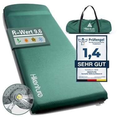 Самонадувальний килимок для сну HIKENTURE, пінопластовий кемпінговий матрац товщиною 8 см, самонадувальний повітряний матрац, зручний килимок для сну для використання на свіжому повітрі, намет, походи, темно-зелений